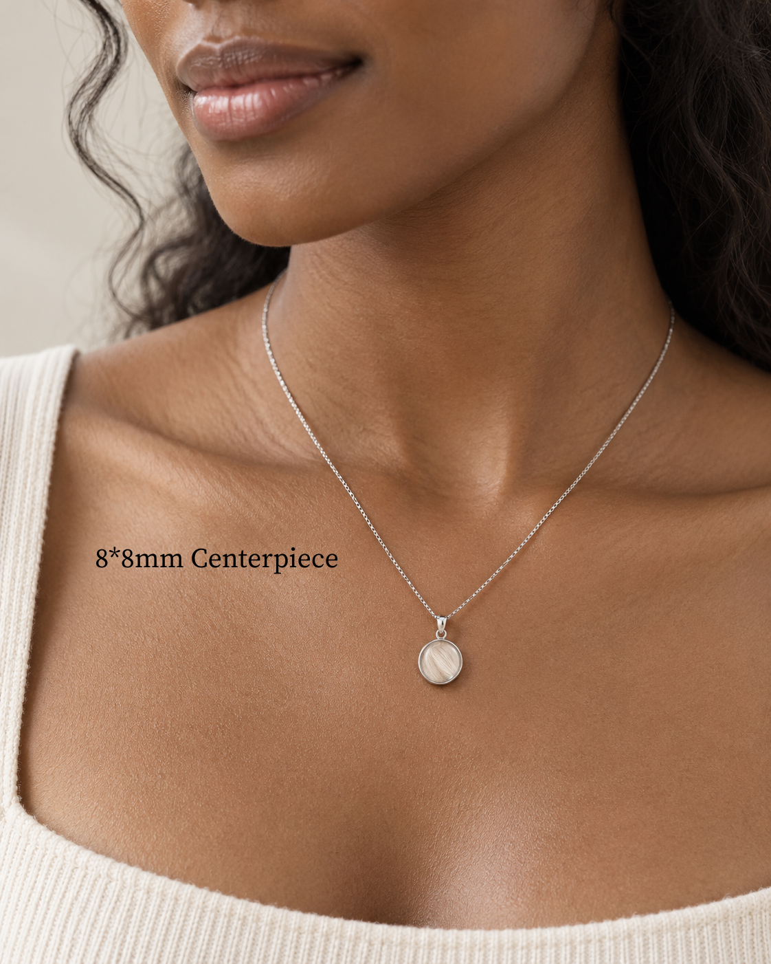 Detail view of the Toujours Tribute silver pet keepsake necklace