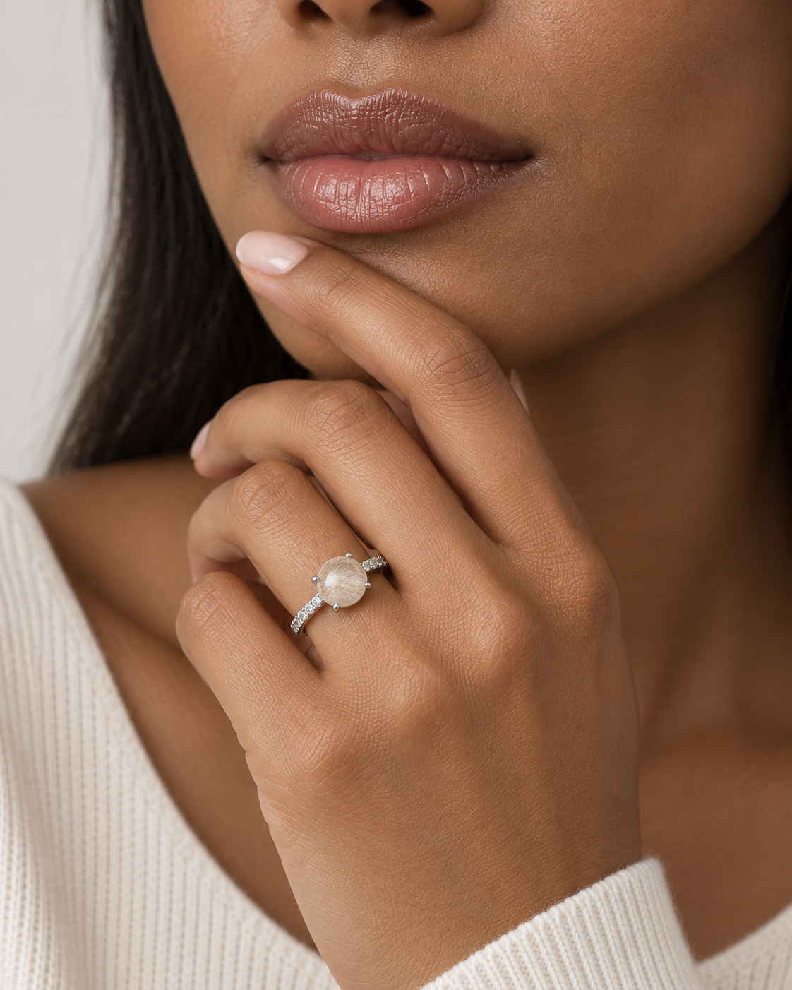 Model wearing the Toujours Evermore silver pet keepsake ring