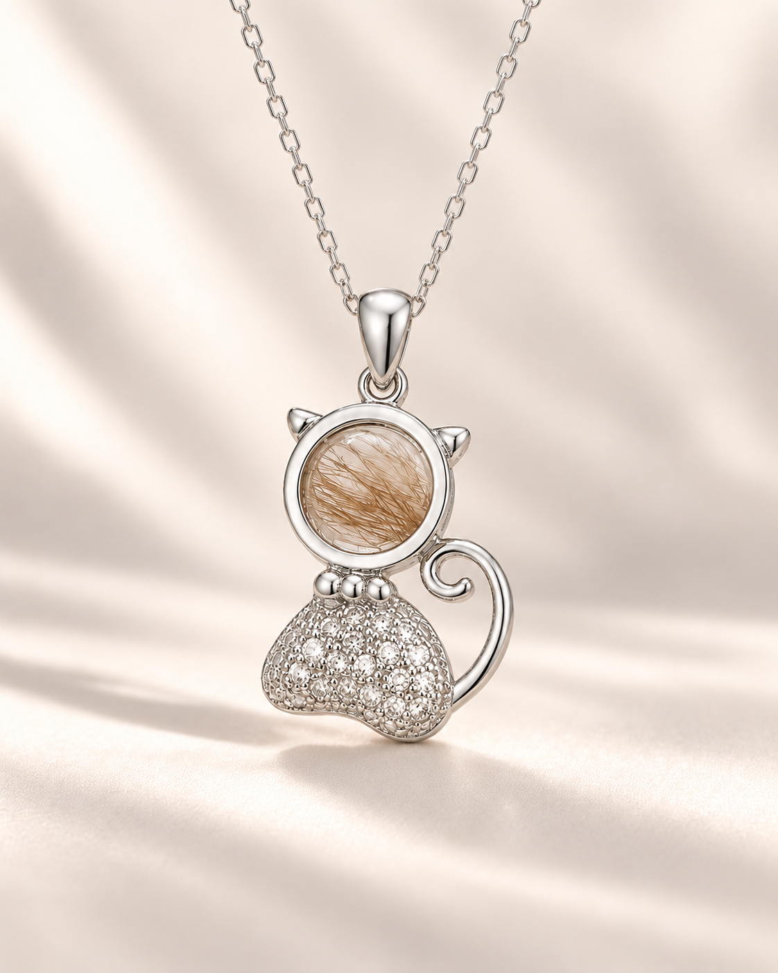 Toujours Purpetual silver pet keepsake necklace with 8 × 8 mm centerpiece